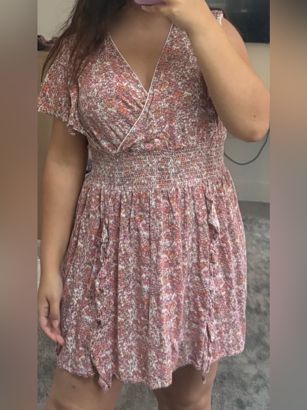 Summer Floral Wrap-Front Smocked Waist Mini Dress - Pink
